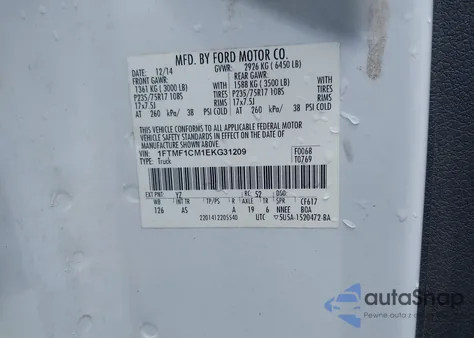 2014 Ford F-150 Xl из США, поврежденный, VIN 1FTMF1CM1EKG31209